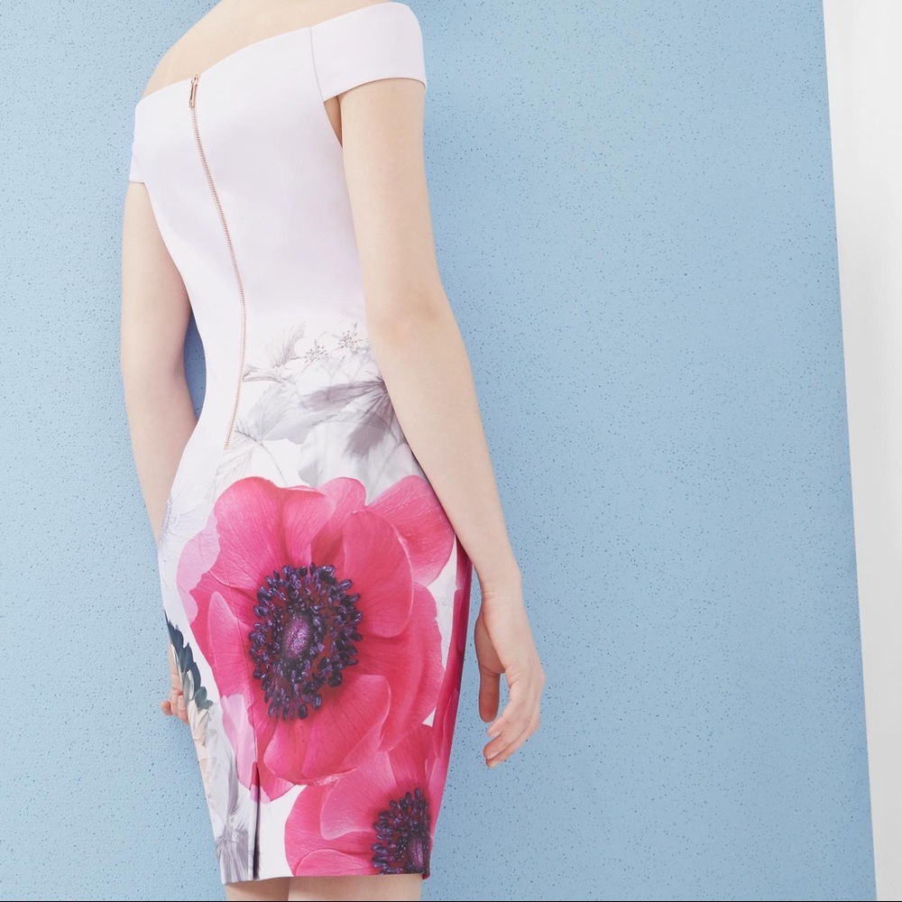 Ted Baker Neon Poppy Bardot Bodycon sz 3 = US 8
